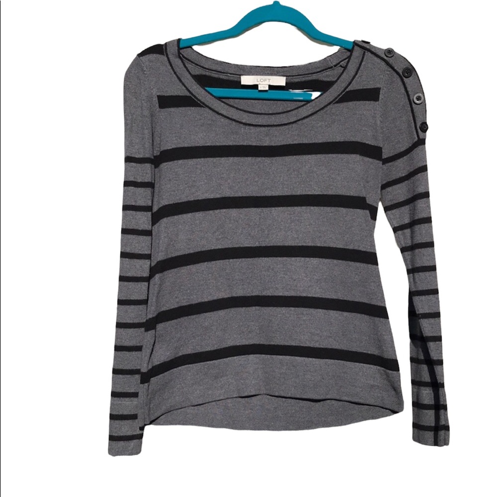 LOFT Black And Gray Striped Sweater Small